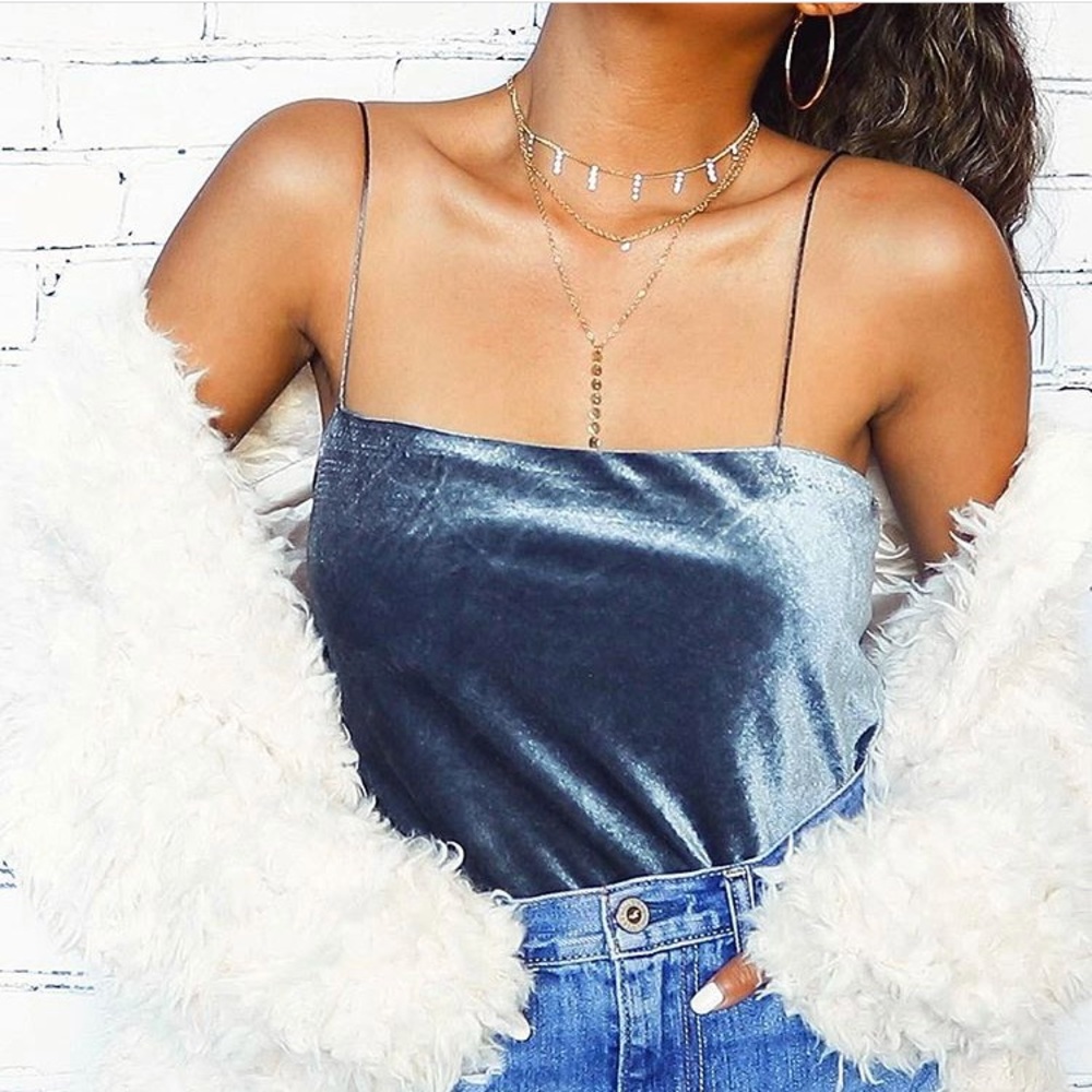 Velvet cool toned blue top